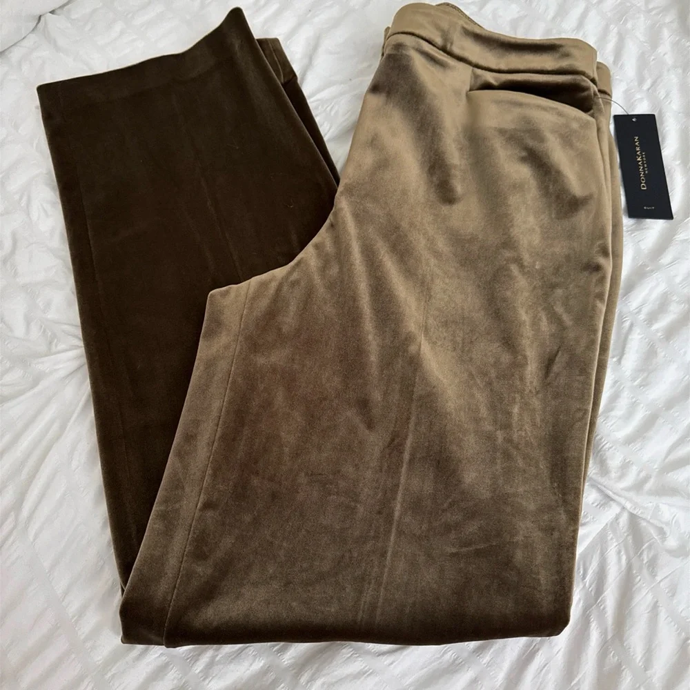 Donna Karan Olive Brown Velvet Wide-Leg Pants - Picture 5 of 5